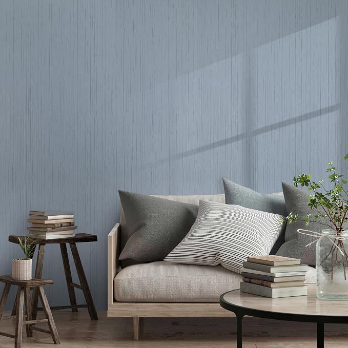 Grasscloth Peel and Stick Wallpaper Grey Blue Contact Paper 15.7in X 118in | Fabric Textured Self-Adhesive Removable Vinyl Wall Paper Grass Cloth Linen Wallpapers for Bathroom Bedroom Cabinets Desk