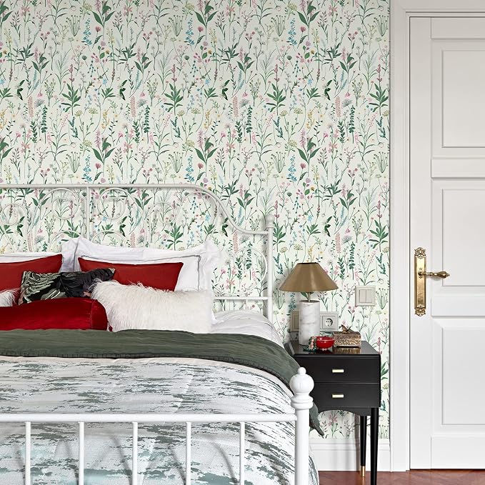 17.3'' x 118.1" Floral Peel and Stick Wallpaper Vinyl Wallpaper Flower Vintage Vinyl Peel and Stick Wall Paper for Kitchen Cabinet Furniture Renter Friendly (Covers 14.2 Sq Ft)