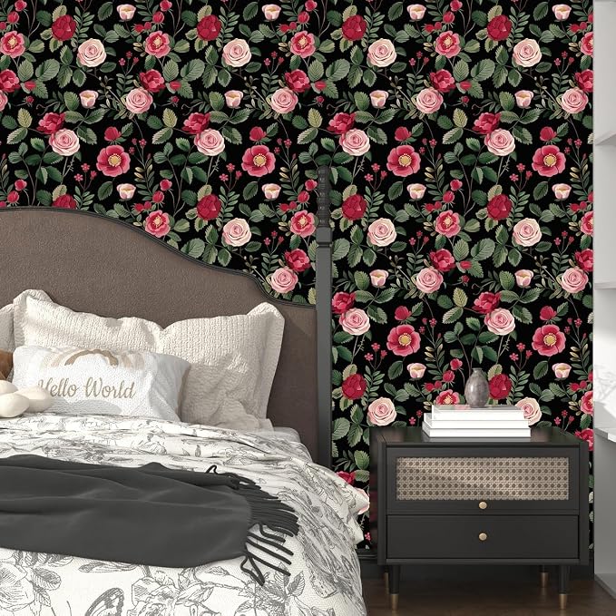 Vintage Pink Floral Peel and Stick Wallpaper 17.5" × 393" | Self Adhesive/Removable/Waterproof/Thick Vinyl Contact Paper for Bathroom Bedroom Shelf Cabinet Drawer,Prepasted,Easy Peel