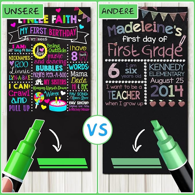 Liquid Chalk Markers Pens - 8 Colors Washable & Wet Erase Neon Chalk Makers for Blackboard, Chalkboard Signs, Glass Window, Menus, Car Windows & Event Decorations - Erasable Window Markers for Cars
