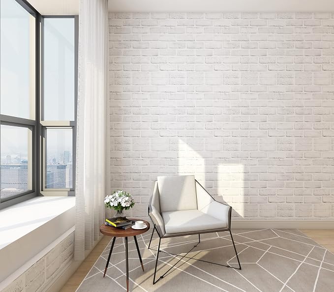 Hopeak White Brick Wallpaper Self-Adhesive Peel and Stick Wallpaper Waterproof and Removable Good for Home Decoration and Furniture Renovation 35.4 x 196 Inch