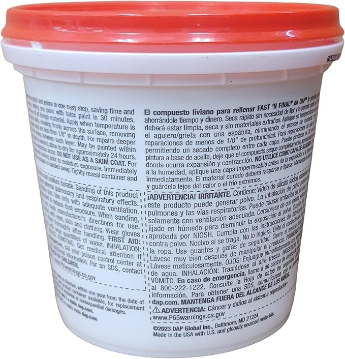 DAP Fast 'N Final Ready to Use White Lightweight Spackling Compound 1 qt.