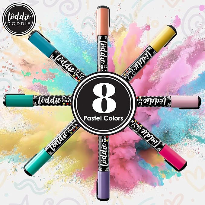 Loddie Doddie Liquid Chalk Markers - Pack of 8 Macaron Pastel 6mm Tip - Dual Tip Fine & Bold Lines with Chalkboard Markers & Chalk Pens - Erasable Liquid Ink on Chalkboard Calendar & Blackboard