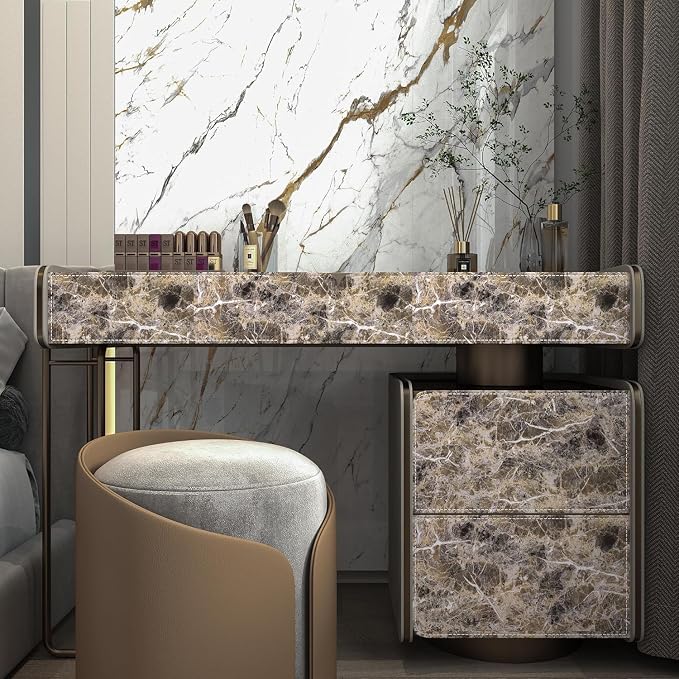 Wide Marble Granite Peel and Stick Wallpaper Contact Paper for Countertops | Counter Top Covers Brown Thick Waterproof Self-Adhesive Marble Vinyl Wrap 31.5x354inch Dark Wall Paper for Kitchen Bathroom