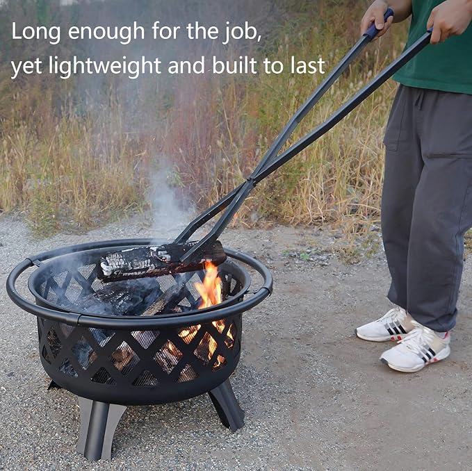 40in Fire Tongs for Fire Pit Heavy Duty Manganese Steel | Firewood Grabber Tool Metal Log Grabber for Large Logs Rustproof Safely Moves Firewood Outdoor Bonfire Campfire