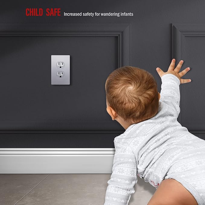 ENERLITES Elite Series Duplex Outlet Receptacle Cover, Screwless Wall Plate, Standard Size, 1-Gang 4.68" x 2.93", Unbreakable Polycarbonate Thermoplastic, UL Listed, SI8821-SV, Silver