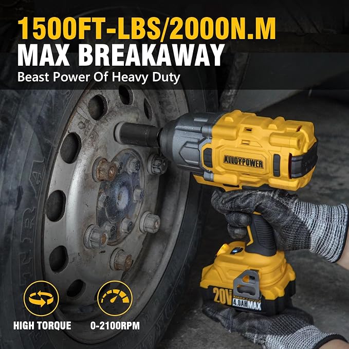 1500 FT-LBS(2000N.M) Cordless Impact Wrench, 1/2" High Torque | Brushless Impact gun,3-speed ,4.0Ah battery, for stubborn lug nuts, rusted bolts,Car Tire trucks and heavy-duty repairs