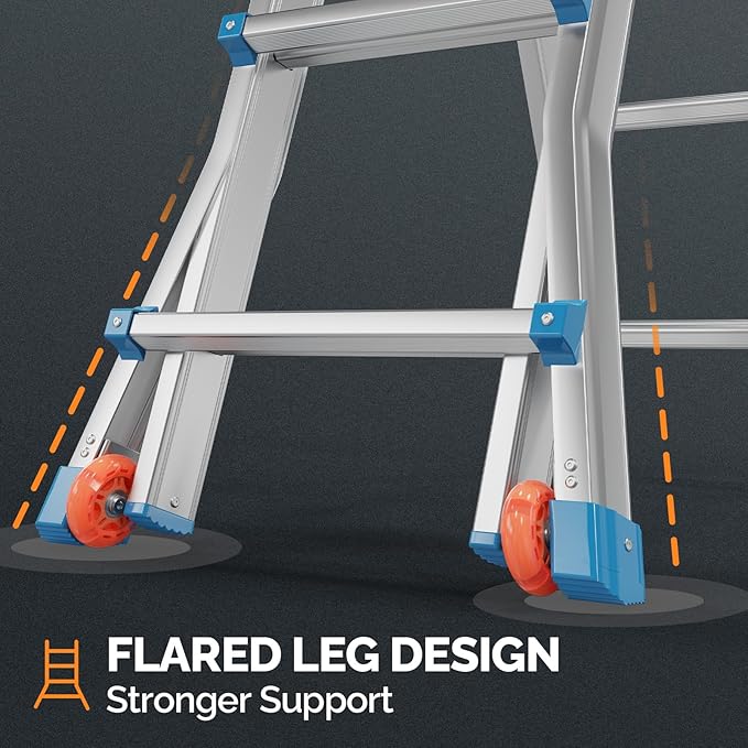 LUISLADDERS A Frame Step Ladder Telescoping Ladder, 19 ft Multi Position Folding Ladder with Flared Leg & Wheels Design, 330 lbs Capacity Extension Ladder for Household Outdoor Work, Aluminum, 19 FT