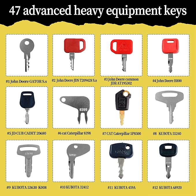 KVI Heavy Equipment Keys Master Set, 47Pcs Fits John Deere Caterpillar CAT Key Kubota Forklift Bobcat Komatsu Takeuchi JCB Volvo etc.