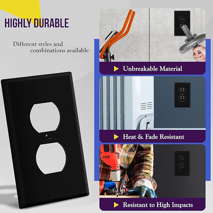 ENERLITES Mid-Size Duplex Receptacle Outlet Wall Plate, Electrical Outlet Covers Plates, Midway Size 1-Gang 4.88" x 3.11", Polycarbonate Thermoplastic, UL Listed, 8821M-BK-5PCS, Black (5 Pack)