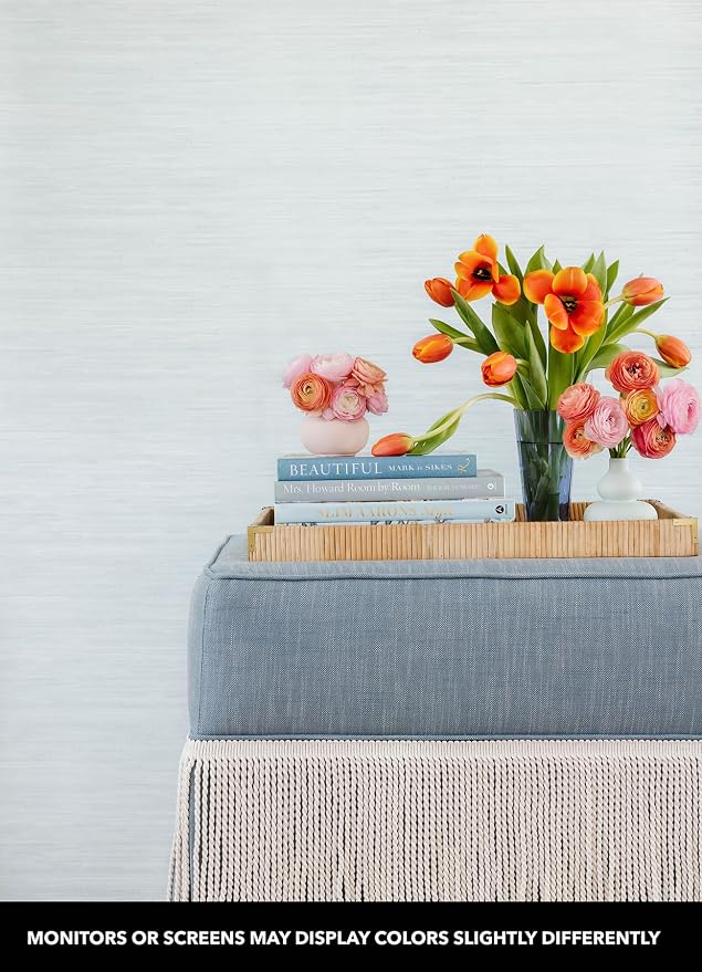 NuWallpaper x Social Social Whisper Blue Classic Faux Grasscloth Peel & Stick Wallpaper