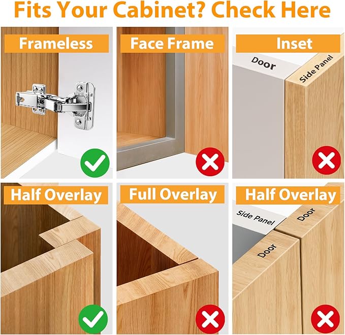 TamBee 1/2 Inch Overlay 175 Degree Cabinet Door Hinges 48mm Frameless Soft Close Lazy Susan Hinges for Corner Kitchen Adjustable,2 Pcs/1 Pair (Half Overlay)