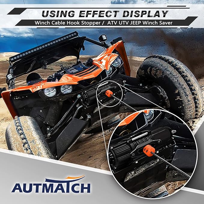 AUTMATCH Winch Cable Hook Stopper (2 Pack), Silicone Rubber Winch Stopper for Wire & Synthetic Rope, Winch Line ATV UTV, Shock Absorbent, Prevent Pulling Bounce and Abrasion, Orange