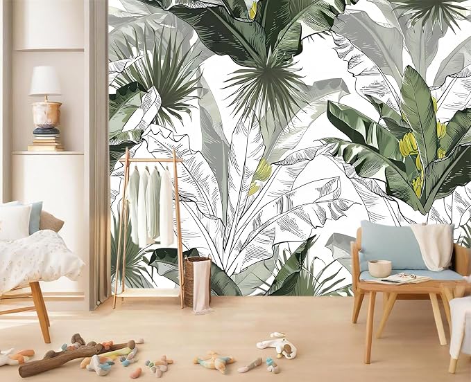 YIHWM-Peel and Stick Tropical Leaf Wallpaper Botanical Banana Leaf Mural | Tear-resistant,with a substantial feel;Will not be damaged during repositioning.Bathroom,Bedroom wallpaper.XL-157"x108"