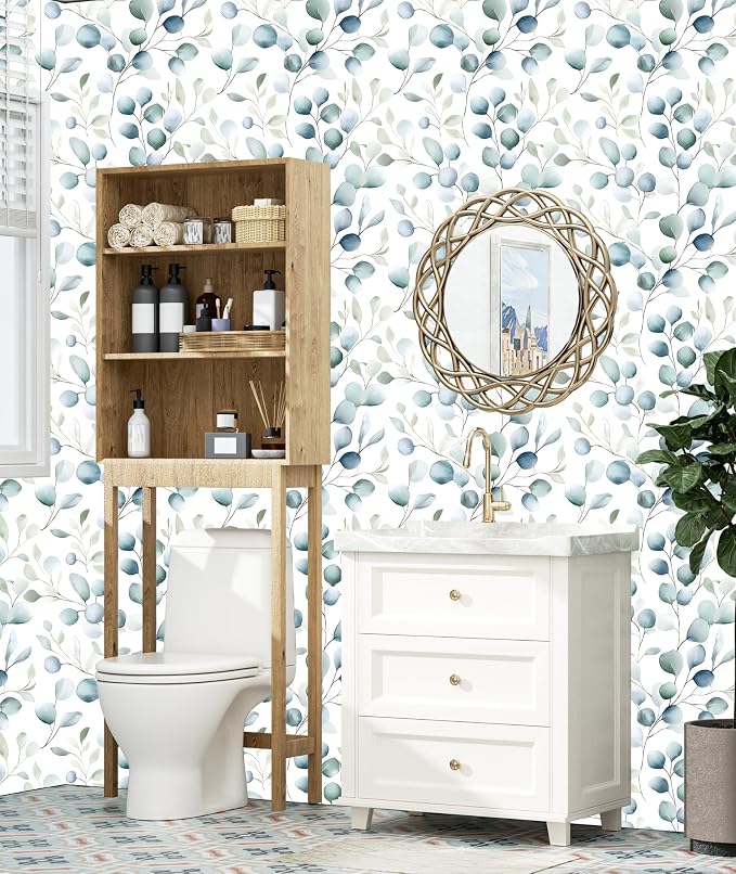 Danodoi Blue Green Vintage Leaf Peel and Stick Wallpaper 17.5" x 118" | Waterproof Vinyl Self Adhesive Removable Renter Friendly Floral Contact Paper