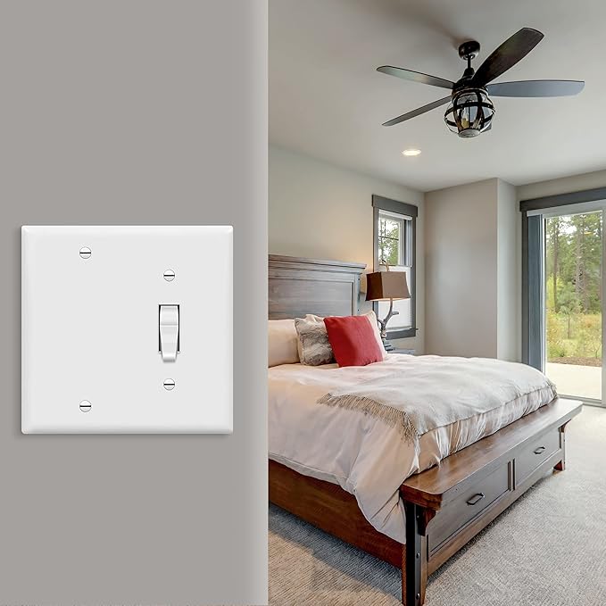 ENERLITES Combination Toggle Switch/Blank Device Wall Plate, Gloss Finish, Standard Size, 2-Gang 4.5" x 4.57” Light Switch Cover, Polycarbonate Thermoplastic, UL Listed, 880111-W, White,10 Pack