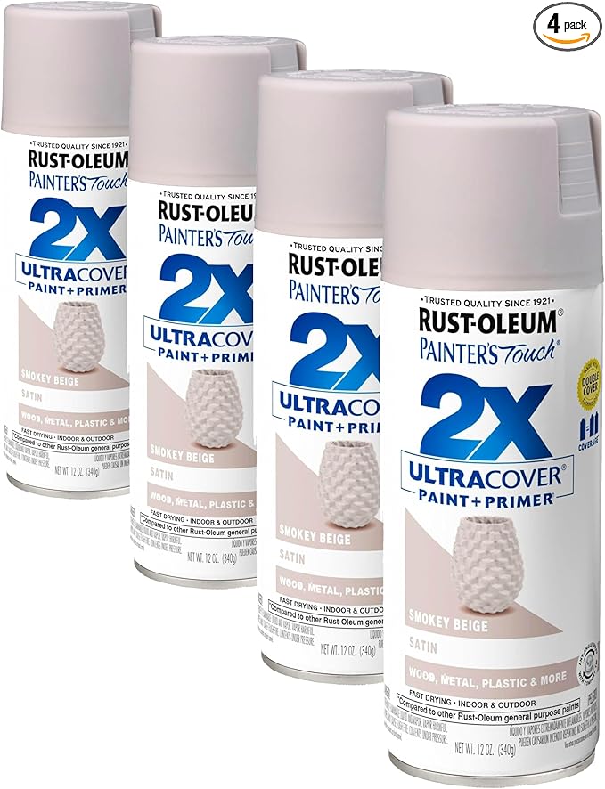 Rust-Oleum 334092 Painter's Touch 2X Ultra Cover Spray Paint, 12 oz, Satin Smokey Beige (Pack of 4)