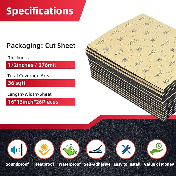 Sound Deadening Mat 1/4inch(7 mm) 36.94sqft - Car Sound Deadening Material Closed Cell Foam - Heat Insulation PE Foam Sound Deadener Material & Heat Barrier