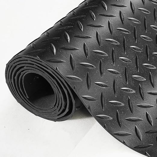 VEVOR Diamond-Plate Rubber Flooring Roll, 3 mm x 4 ft x 8 ft Floor Mat, SBR Rubber Roll, Easy to Clean, for Under Cars, Garage, Industry, Gym, Black
