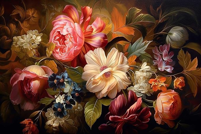 Toolhom Hand-Painted Watercolor Rose Peony Leaves Flower Mural | 149"x96" non-self-adhesive assorted colors flower wallpaper , can be affixed to the living room bedroom walls