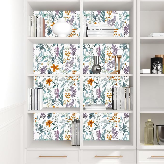 Blue Purple Leaf Wallpaper Peel and Stick,Vintage Floral Contact Paper 17.5" x 393",Thick Botanical Wall Paper Self Adhesive Removable Waterproof for Room Bedroom Walls Shelf Cabinet Table Decor