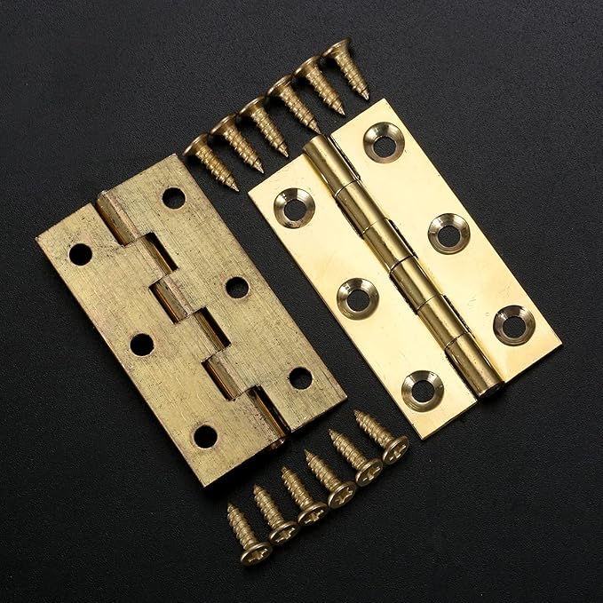 dophee 4Pcs Pure Brass Mini Hinges, Folding Butt Hinges for Drawer Cabinet Cupboard Door Jewelry Box Wooden Case Furniture, 2 Inch