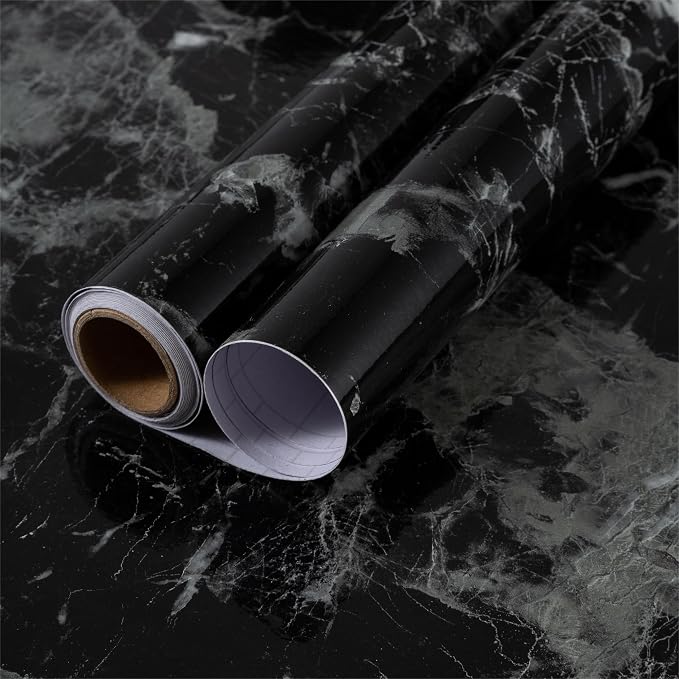 Black Marble Contact Paper 31x157 inch Marble Peel and Stick Wallpaper Kitchen Countertop Waterproof Vinyl Wrap Self Adhesive Removable Granite Wallpaper for Furniture Desk Table Cabinet Cover