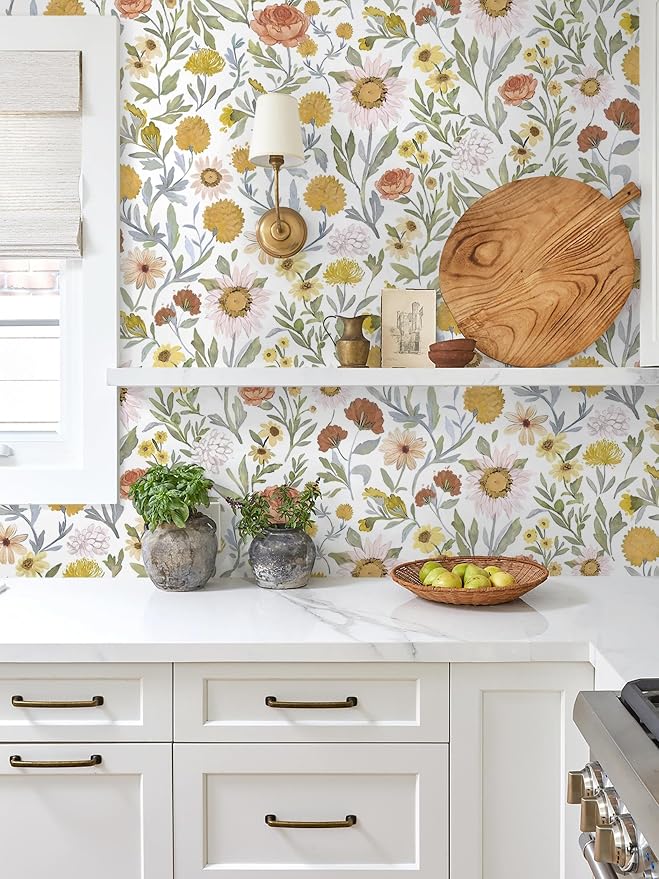 Dimoon 197"x17.3" Contact Paper Peel and Stick Wallpaper Floral Wallpaper for Cabinets Drawers White and Pink Bathroom