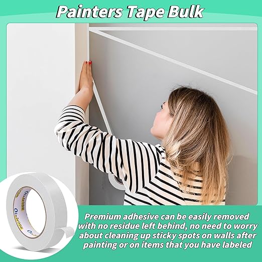 Oleitodh 12 Rolls White Painters Tape Bulk 2 inch x 660 Yards, Painters Masking Tape No Residue Wall Painting Tape Artist Tape Trim Edge Finishing Tape for Wall Painting Decoration DIY Supplies