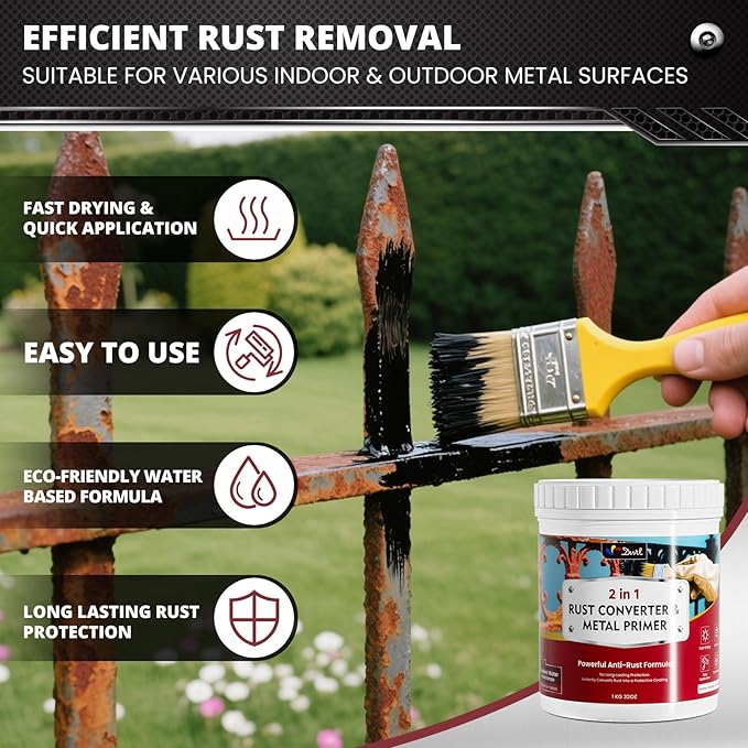 DWIL Rust Converter for Metal, 2 in 1 High-Flow Fluidity Rust Converter Paint, Converts Rust to Long-Lasting Protective Coating, Anti Rust and Rust Prevention Paint, No Primer Needed, Black, 1 Gal
