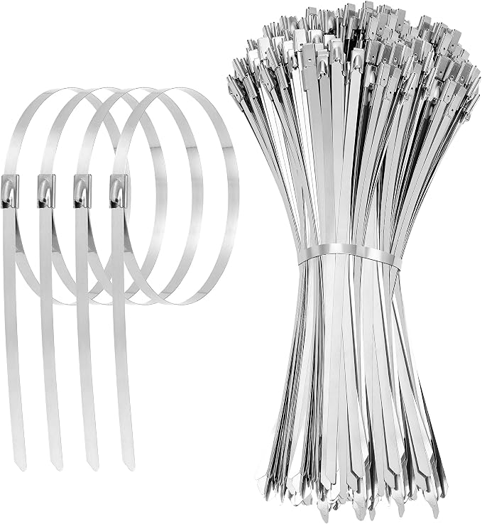 11.8 Inch 100 Pcs 304 Stainless Steel Metal Zip Ties | Heavy Duty Outdoor Cable Ties with Self-Locking Design for Machinery, Vehicles, Farms, Pipes, Roofs, Cables
