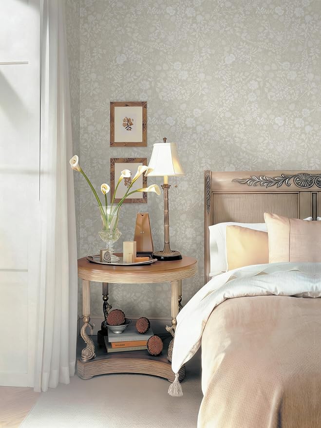 Guvana Beige and Cream White Peel and Stick Wallpaper Floral Wallpaper Slef Adhesive Removable Waterproof Contact Paper Boho Wall Paper for Dining Room Bedroom Living Room Bathroom Kitchen 17.3“×197”