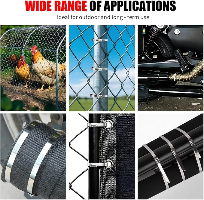 Metal Zip Ties Gun Set-For Fastening And Cutting Tie Special Tool,With 150pcs Stainless Steel Zip Ties Heavy Duty Outdoor，For Chain Link Fence Parts, Wire Fence Rolls,Exhaust Wrap, Poultry Fence
