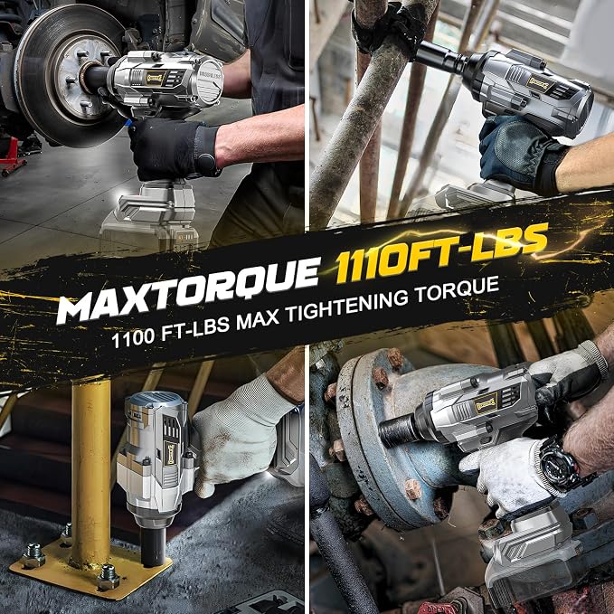 DIYtoolifz 1500Nm Cordless Impact Wrench 1/2" Compatible with Dewalt 20V | 1110 Ft-Lbs Brushless Motor; 3-Speed; 6 Pcs Sockets & Storage Case; For Tire Removal, Rusted Bolts & Heavy Equipment