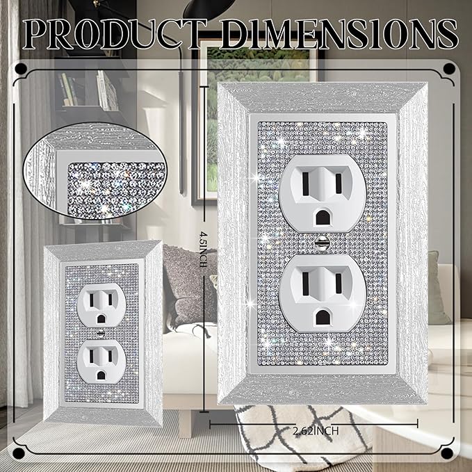 4 Pcs Shiny Rhinestones Outlet Covers Wall Plates Light Switch Cover Plate Decorative Imitation Wood Grain Wall Plate Single Toggle Outlet Cover Durable Switch Covers