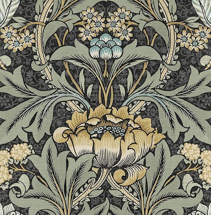 NextWall Acanthus Floral Peel and Stick Wallpaper (Charocal & Goldenrod)