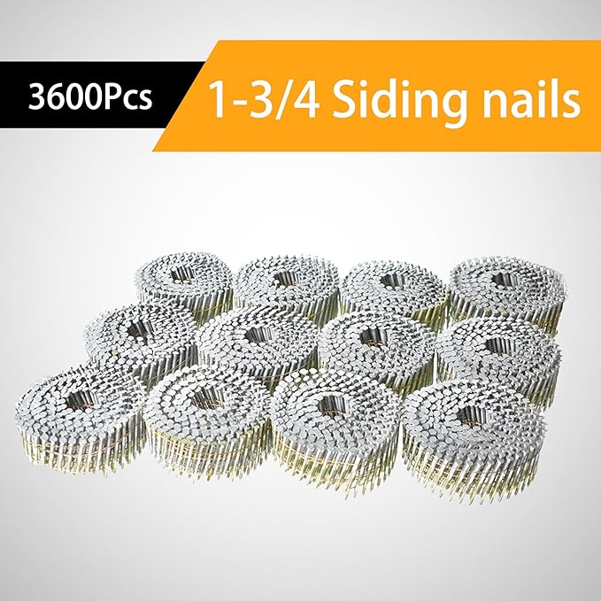GXYWADY 3600Pcs Wire Coil Siding Nails 0.092 x 1-3/4 In Hot-Dip Galvanized Paint-Dipped Ring Shank Inclined 15 Degree Full Round Head Siding Nails of Lathing and Sheathing Materials