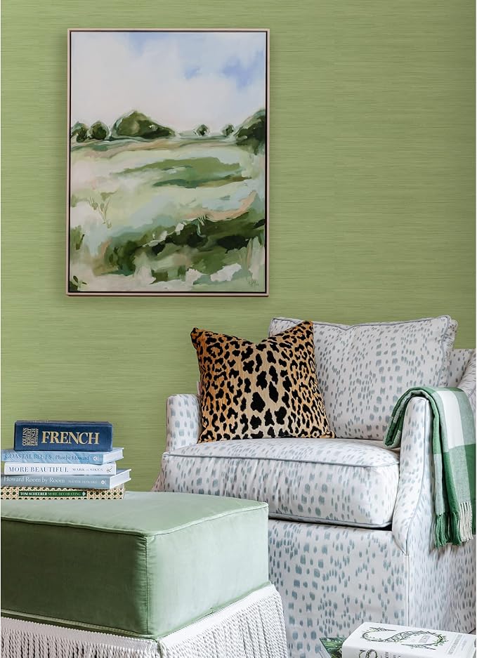 NuWallpaper x Society Social Classic Faux Grasscloth Peel and Stick Wallpaper, Citrus Green, Textured Removable Wallpaper, 20.5 in x 18 ft