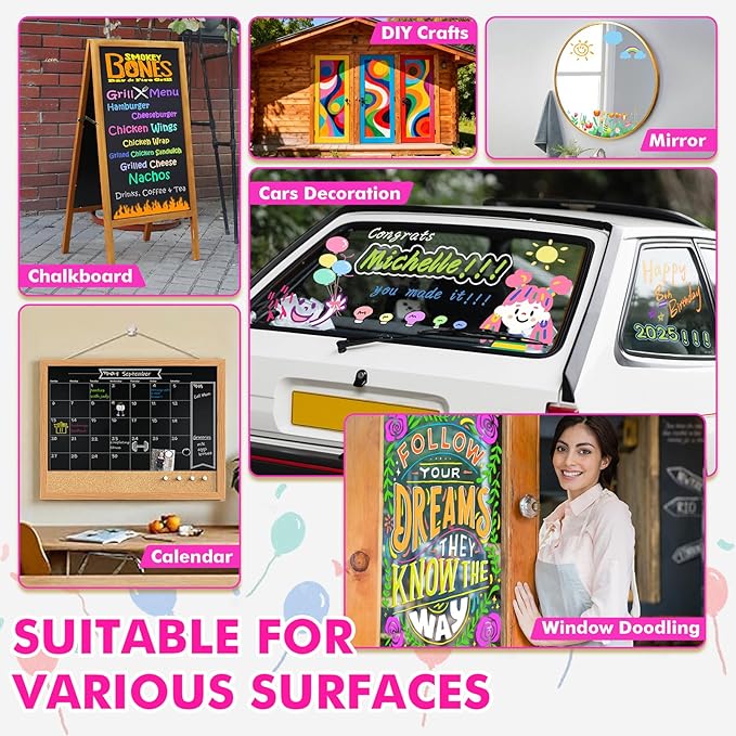 GOTIDEAL 10mm Window Markers,Chalk Markers for Blackboard,Washable Car Marker for Chalkboard,Glass Mirror, Jumbo Thick Tip Window paint markers Erasable for Wedding Married Painting,Menus(8 Colors