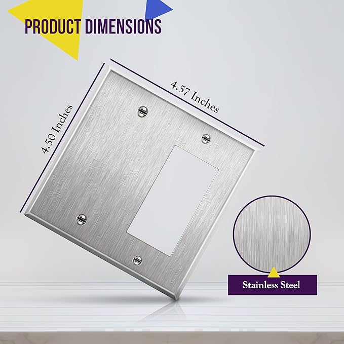 ENERLITES Combination Blank Device or Decorator Switch Metal Wall Plate, Corrosive Resistant, Size 2-Gang 4.50" x 4.57", 770131, 430 Stainless Steel, UL Listed, Silver