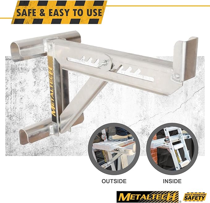 Metaltech 1 Unit 2-Rung Ladder Jack E-LJ20, Aluminum Jack for Scaffolding Extensions and Work Platforms, Scaffold, Masonry, Painting, Roofing Tool for Job Site and Home Improvement