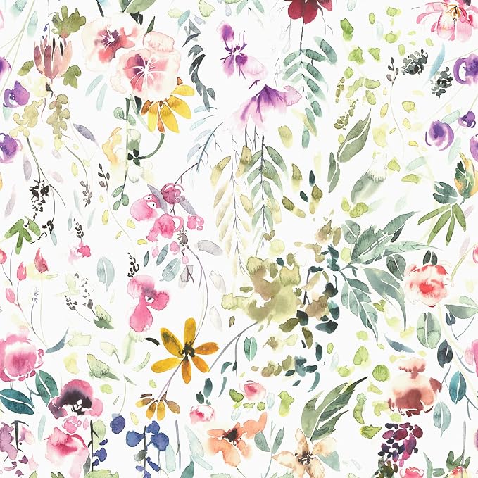 VEELIKE 17.7''x118'' Watercolor Field Flower Wallpaper Peel and Stick Vintage Floral Wallpaper for Bedroom Bathroom Nursery Removable Self Adhesive Floral Contact Paper for Cabinets Drawers Walls