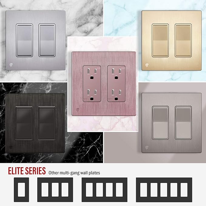 ENERLITES Elite Series Screwless Decorator Wall Plate Child Safe Outlet Cover, Gloss Finish, Size 2-Gang 4.68" H x 4.73" L, Unbreakable Polycarbonate Thermoplastic, SI8832-BRG, Brushed Rose Gold