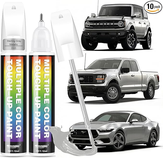 [2-PACK] Sterling Gray Metallic(UJ) for Ford Car Touch Up Paint,Pro-Grade Quick Drying-Mirror Polish Effect,Quick & Easy Premium Car Scratch Remover,Easy to Use