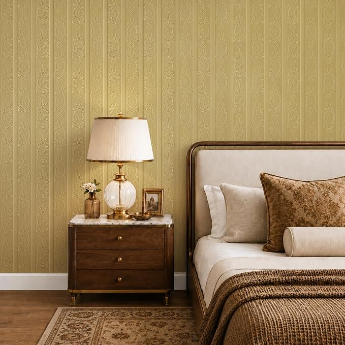 Khaki 3D Embossed Textured Peel Stick Wallpaper 17.3"x400" | Removable Renter Friendly Contact Paper, Waterproof Self Adhesive Wallpaper for Bedroom, Bathroom, Decor