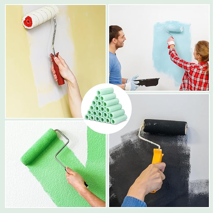 Gisafai 24 Pcs Paint Roller Covers Paint Rollers for Painting Walls Roller Paint Brush 3/8 Inch Nap Microfiber Roller Naps House Painting Supplies Paint Roller Kit for Walls Ceilings (Green,9 Inch)