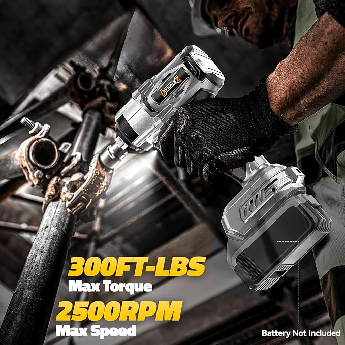 DIYtoolifz Cordless Impact Wrench 1/2" Compatible with Dewalt 20v Battery (Bare Tool), 300 FT-LBS (400 N.m) Brushless Impact Driver, Portable Electric Impact Gun with LED Work Light, 3-Speed Control