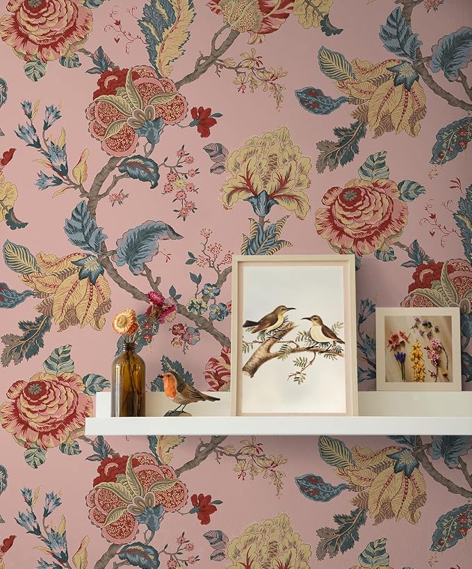 NextWall Kianna Jacobean Floral Peel and Stick Wallpaper (Blush)