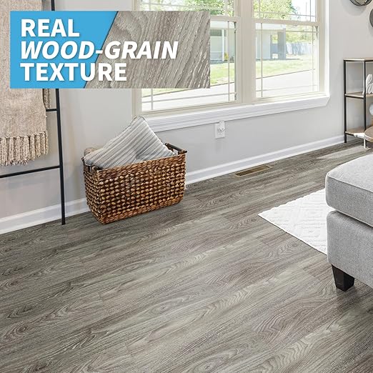 Art3d Peel and Stick Floor Tile Vinyl Wood Plank 36-Pack 54 Sq.Ft, Light Grey, Rigid Surface Hard Core Easy DIY Self-Adhesive Flooring