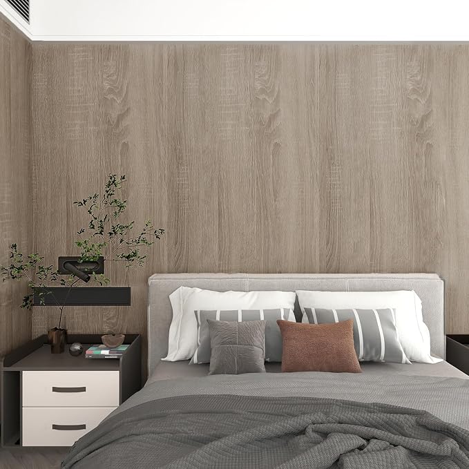 Boobest 15.7"x 354" Gray Wood Wallpaper Textured Peel and Stick Wallpaper | Wood Grain Contact Paper Waterproof Removable Faux Wood Wall Paper Decor for Furniture Cabinets Crafts Bedroom Living Room